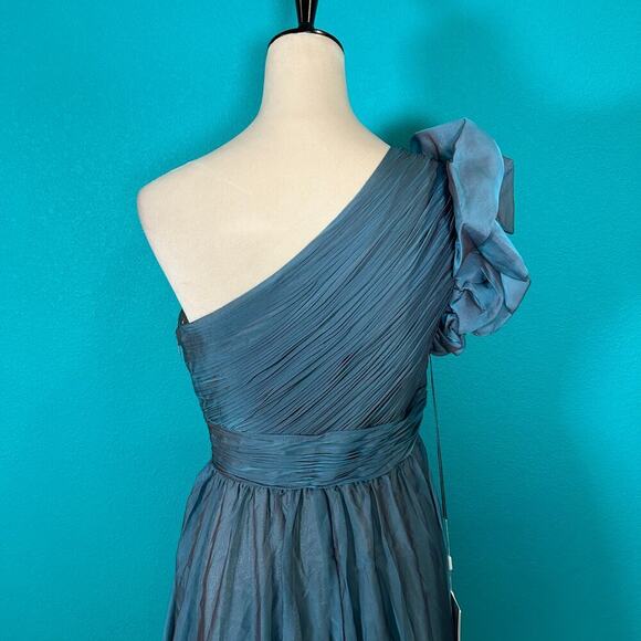 NWT Mac Duggal Organza One-Shoulder Pleated Tiered Gown Formal Sage Size 6 - Picture 6 of 8
